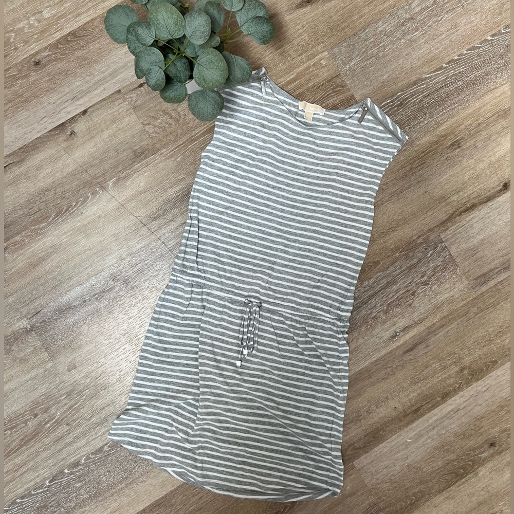 Michael Kors Gray & White Striped T-shirt Dress Size Xs
